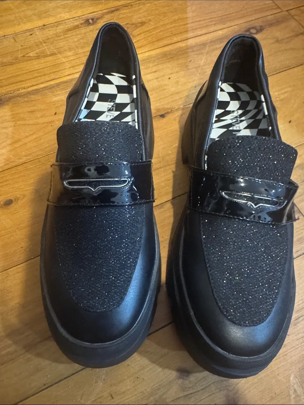 Steve Madden Black Glitter Slip-On Dress Shoes for Kids